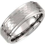 Tungsten 8 mm Stepped-Edge Comfort-Fit Flat Band Size 11.5