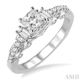 3/4 Ctw Diamond Engagement Ring with 3/8 Ct Princess Cut Center Stone in 14K White Gold