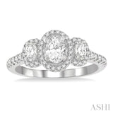 Oval Shape Past Present & Future Semi-Mount Diamond Engagement Ring