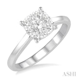 1 Ctw Round Cut Diamond Square Shape Lovebright Ring in 14K White Gold