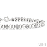 1/6 Ctw Puffed Heart Plain and Single Cut Diamond Fashion Bracelet in Sterling Silver
