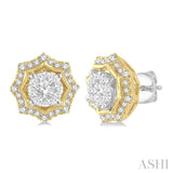 1/2 Ctw Star Lattice Lovebright Round Cut Diamond Earring in 14K White and Yellow Gold