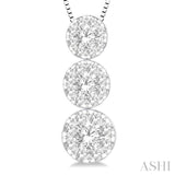 1/2 Ctw Lovebright 3 stone Essential Round Cut Diamond Pendant with Chain in 14K White Gold