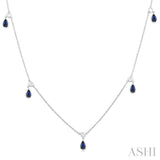 1/4 ctw Round Cut Diamonds and 5X3MM Pear Shape Sapphire Precious Station Necklace in 14K White Gold