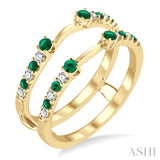 1/5 ctw Round Cut Diamond and 2MM & 1.5MM Emerald Precious Insert Ring in 14K Yellow Gold