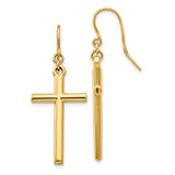 14k Cross Shepherd Hook Dangle Earrings