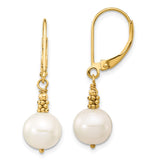 14k 8-9mm Near Round White FWC Pearl Leverback Earrings