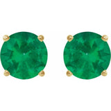 14K Yellow 7 mm Lab-Grown Emerald Stud Earrings