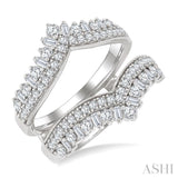 1.00 Ctw Chevron Baguette and Round Cut Diamond Insert Ring in 14K White Gold