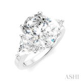1 Ctw Oval Shape Trillion Cut & Round Cut Diamond Semi-Mount Engagement Ring in 14K White Gold