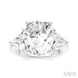 1 Ctw Oval Shape Trillion Cut & Round Cut Diamond Semi-Mount Engagement Ring in 14K White Gold