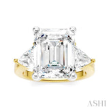 1 Ctw Emerald Shape Trillion and Round Cut Diamond Semi-Mount Engagement Ring in 14K yellow and White Gold