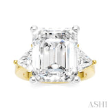 1 Ctw Emerald Shape Trillion and Round Cut Diamond Semi-Mount Engagement Ring in 14K Yellow and White Gold