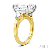 1 Ctw Emerald Shape Trillion and Round Cut Diamond Semi-Mount Engagement Ring in 14K Yellow and White Gold