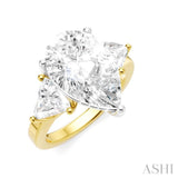 1 Ctw Pear Shape Trillion Cut & Round Cut Diamond Semi-Mount Engagement Ring in 14K Yellow and White Gold