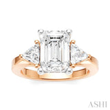 1/2 Ctw Emerald Shape Trillion and Round Cut Diamond Semi-Mount Engagement Ring in 14K Rose and White Gold