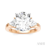 1/2 Ctw Oval Shape Trillion Cut & Round Cut Diamond Semi-Mount Engagement Ring in 14K Rose and White Gold