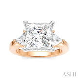 1/2 Ctw Princess Shape Trillion Cut & Round Cut Diamond Semi-Mount Engagement Ring in 14K Rose and White Gold