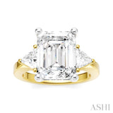 1/2 Ctw Emerald Shape Trillion and Round Cut Diamond Semi-Mount Engagement Ring in 14K yellow and White Gold