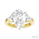1/2 Ctw Pear Shape Trillion Cut & Round Cut Diamond Semi-Mount Engagement Ring in 14K Yellow and White Gold