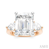 1 Ctw Tri-Mount Emerald Shape Center Pear and Round Cut Diamond Semi-Mount Engagement Ring in 14K Rose and White Gold