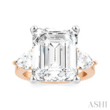 1 Ctw Tri-Mount Emerald Shape Center Pear and Round Cut Diamond Semi-Mount Engagement Ring in 14K Rose and White Gold