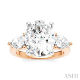 1 Ctw Tri-Mount Oval Shape Center Pear and Round Cut Diamond Semi-Mount Engagement Ring in 14K Rose and White Gold