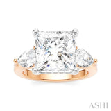 1 Ctw Tri-Mount Princess Shape Center Pear and Round Cut Diamond Semi-Mount Engagement Ring in 14K Rose and White Gold