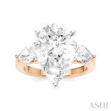 1 Ctw Tri-Mount Centerpiece Pear and Round Cut Diamond Semi-Mount Engagement Ring in 14K Rose and White Gold