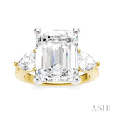 1 Ctw Tri-Mount Emerald Shape Center Pear and Round Cut Diamond Semi-Mount Engagement Ring in 14K Yellow and White Gold