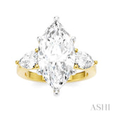 1 Ctw Tri-Mount Marquise Shape Center Pear and Round Cut Diamond Semi-Mount Engagement Ring in 14K Yellow and White Gold