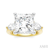 1 Ctw Tri-Mount Princess Shape Center Pear and Round Cut Diamond Semi-Mount Engagement Ring in 14K Yellow and White Gold