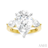 1 Ctw Tri-Mount Centerpiece Pear and Round Cut Diamond Semi-Mount Engagement Ring in 14K Yellow and White Gold