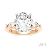 1/2 Ctw Tri-Mount Oval Shape Center Pear and Round Cut Diamond Semi-Mount Engagement Ring in 14K Rose and White Gold