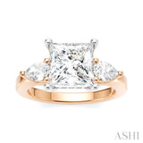 1/2 Ctw Tri-Mount Princess Shape Center Pear and Round Cut Diamond Semi-Mount Engagement Ring in 14K Rose and White Gold