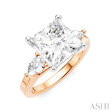 1/2 Ctw Tri-Mount Princess Shape Center Pear and Round Cut Diamond Semi-Mount Engagement Ring in 14K Rose and White Gold