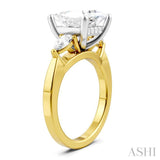 1/2 Ctw Tri-Mount Princess Shape Center Pear and Round Cut Diamond Semi-Mount Engagement Ring in 14K Yellow and White Gold