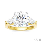 1/2 Ctw Tri-Mount Circular Shape Center Pear and Round Cut Diamond Semi-Mount Engagement Ring in 14K Yellow and White Gold