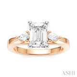 1/4 Ctw Tri-Mount Emerald Shape Center Pear and Round Cut Diamond Semi-Mount Engagement Ring in 14K Rose and White Gold