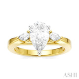 1/4 Ctw Tri-Mount Centerpiece Pear and Round Cut Diamond Semi-Mount Engagement Ring in 14K Yellow and White Gold