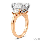 1 Ctw Tri-Mount Emerald Shape Center Round Cut Diamond Semi-Mount Engagement Ring in 14K Rose and White Gold