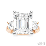 1 Ctw Tri-Mount Emerald Shape Center Round Cut Diamond Semi-Mount Engagement Ring in 14K Rose and White Gold