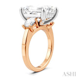 1 Ctw Tri-Mount Emerald Shape Center Round Cut Diamond Semi-Mount Engagement Ring in 14K Rose and White Gold