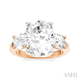 1 Ctw Tri-Mount Past, Present and Future Oval Shape Center Round Cut Diamond Semi-Mount Engagement Ring in 14K Rose and White Gold