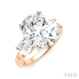 1 Ctw Tri-Mount Past, Present and Future Oval Shape Center Round Cut Diamond Semi-Mount Engagement Ring in 14K Rose and White Gold