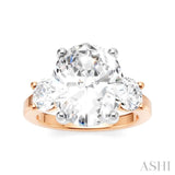1 Ctw Tri-Mount Past, Present and Future Oval Shape Center Round Cut Diamond Semi-Mount Engagement Ring in 14K Rose and White Gold