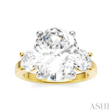 1 Ctw Tri-Mount Past, Present and Future Oval Shape Center Round Cut Diamond Semi-Mount Engagement Ring in 14K Yellow and White Gold