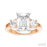 1/2 Ctw Tri-Mount Emerald Shape Center Round Cut Diamond Semi-Mount Engagement Ring in 14K Rose and White Gold