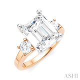 1/2 Ctw Tri-Mount Emerald Shape Center Round Cut Diamond Semi-Mount Engagement Ring in 14K Rose and White Gold