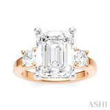 1/2 Ctw Tri-Mount Emerald Shape Center Round Cut Diamond Semi-Mount Engagement Ring in 14K Rose and White Gold